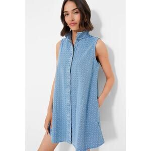NWT Tuckernuck Charlie Light Wash Denim Dot Sleeveless Mini Dress Chambray Small